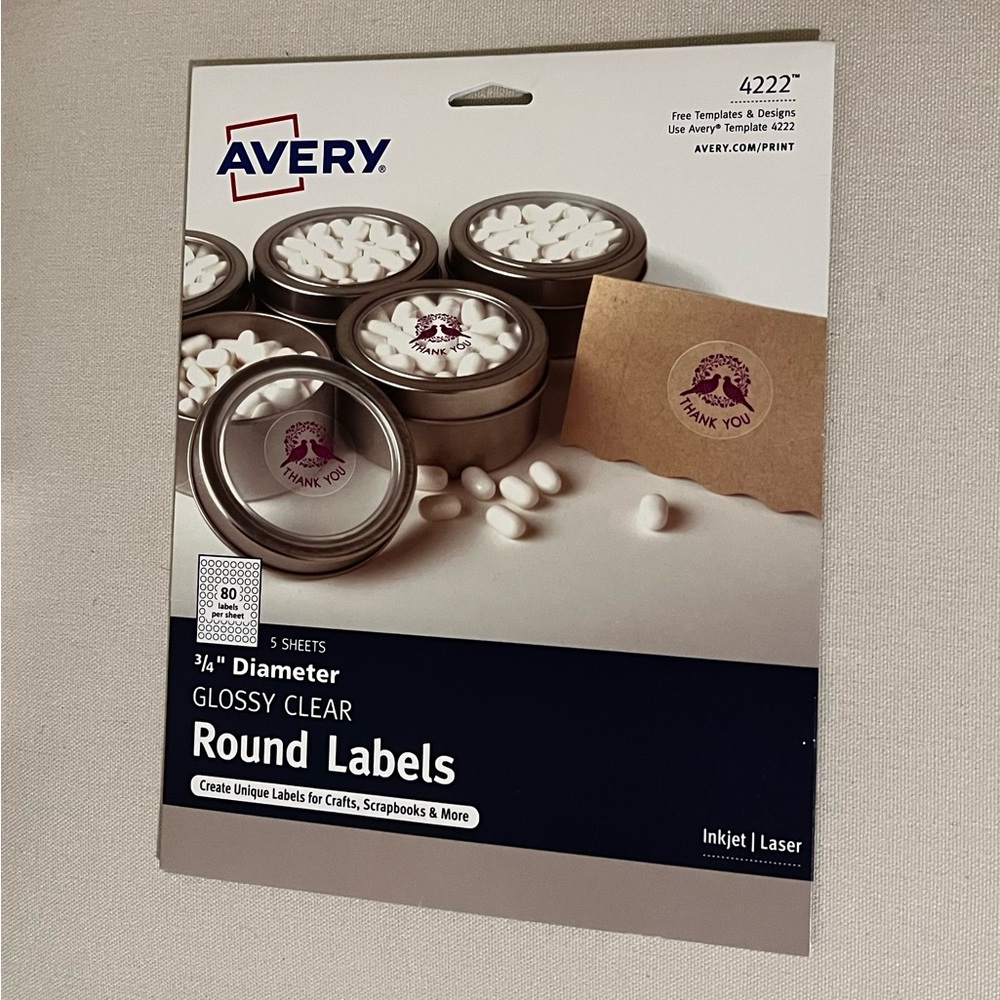 Avery Glossy Clear Round Labels - 4 Sheets Only (320 Labels) - Inkjet/Laser